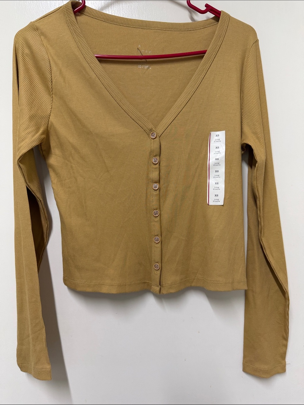 a new day Ribbed V-Neck Button-Front Top - Mustard